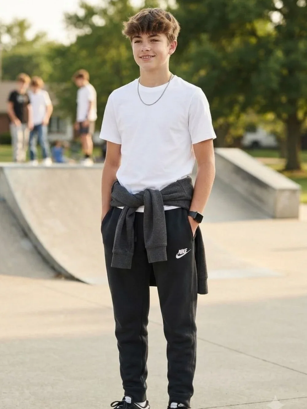 Nike NWOT Boys Large Black Sweatpants with White Swoosh